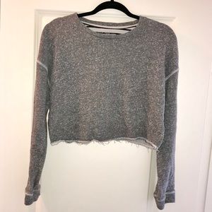 Gray Croptop Crewneck French Terry Sweater